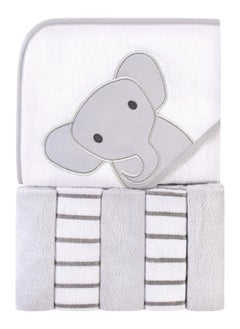 Unisex Baby Hooded Towel And Five Washcloths, Modern Elephant, One Size