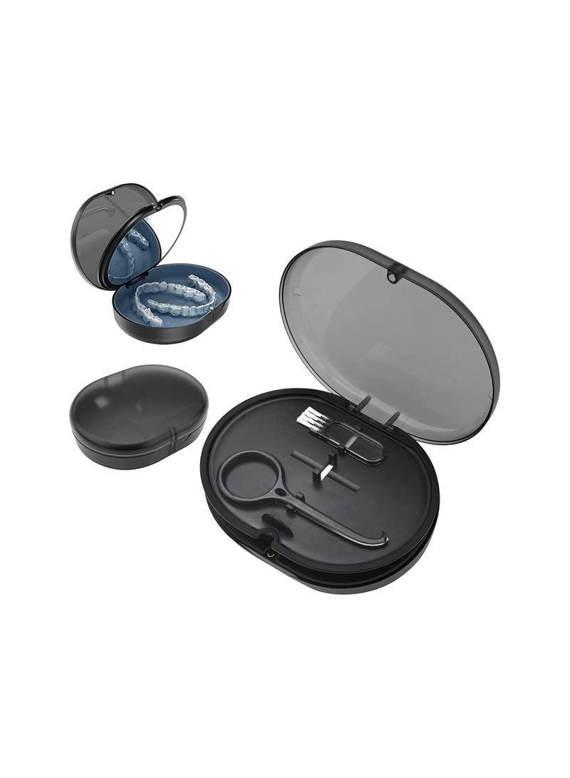 KASTWAVE حافظة مثبتة، حافظة حمام محمولة لأطقم الأسنان، علبة تخزين لأطقم الأسنان مع فرشاة تنظيف لأطقم الأسنان، حاوية محمولة لأطقم الأسنان، حاوية تخزين لأسنان صناعية لتنظيف المثبت أثناء السفر - Image 1