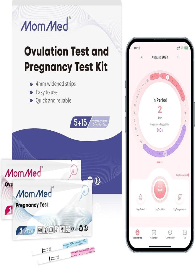 موم ميد مجموعة MomMed المكونة من 15 شريط اختبار التبويض و5 شرائط اختبار الحمل، مجموعة اختبارات الحمل والتنبؤ بالتبويض، تتبع التبويض بدقة والكشف المبكر عن الحمل (20 شريطًا (عبوة واحدة)) - Image 1