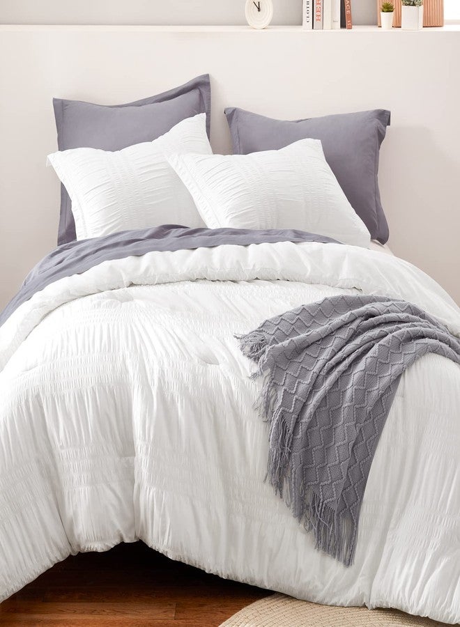 BYSURE Seersucker Quick-Dry Summer Comforter Set 3 Pieces(White, King), Non Plastered on Skin When Sweat, Breathable Lightweight Bedding for Hot Sleeper & Night Flashes - Image 2