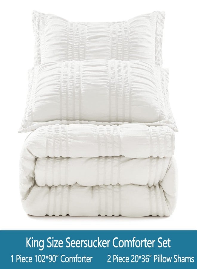 BYSURE Seersucker Quick-Dry Summer Comforter Set 3 Pieces(White, King), Non Plastered on Skin When Sweat, Breathable Lightweight Bedding for Hot Sleeper & Night Flashes - Image 3