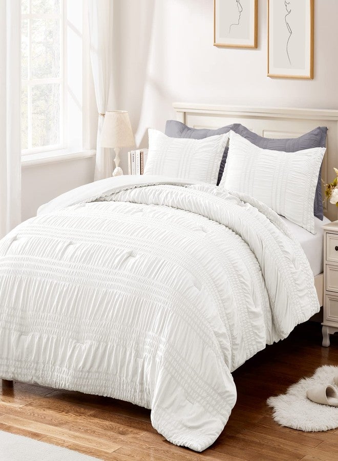 BYSURE Seersucker Quick-Dry Summer Comforter Set 3 Pieces(White, King), Non Plastered on Skin When Sweat, Breathable Lightweight Bedding for Hot Sleeper & Night Flashes - Image 1