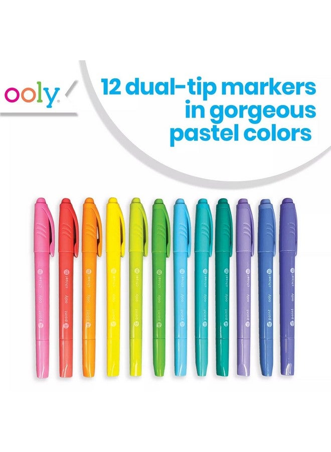 Pastel Hues Dual Tip Markers Set Of 12 Water Based Colored Markers Chisel Tip And Point Tip On Each Marker For Kids Double Ended Markers For Art Supplies & Stationery Sets [Chisel/Fine Tips]