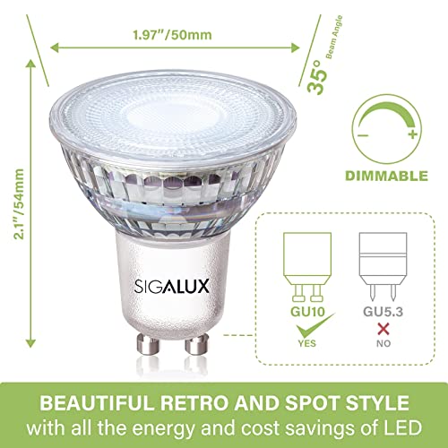 Sigalux GU10 LED Light Bulbs, Dimmable 5000K Daylight White Natural Light, 4.5W 450LM, MR16 LED Bulb Equivalent 50W Halogen Replacement, 35 Degree Spot for Track Light Bulb, Pack of 8 - Image 2