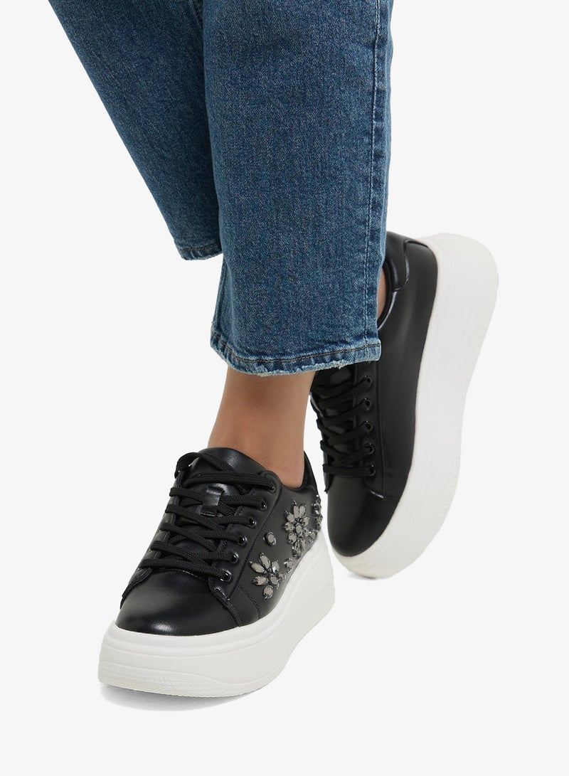 جينجر سنيكرز فلورال بحجر الراين كعب سميك - Image 5