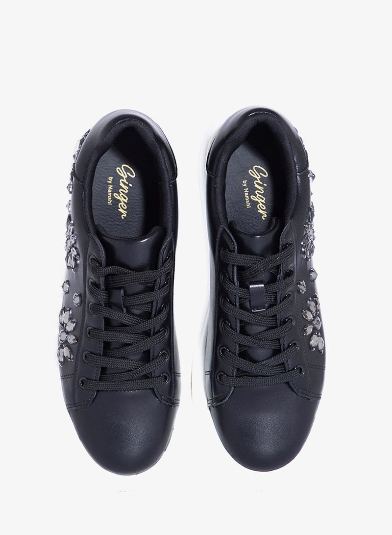 جينجر سنيكرز فلورال بحجر الراين كعب سميك - Image 4