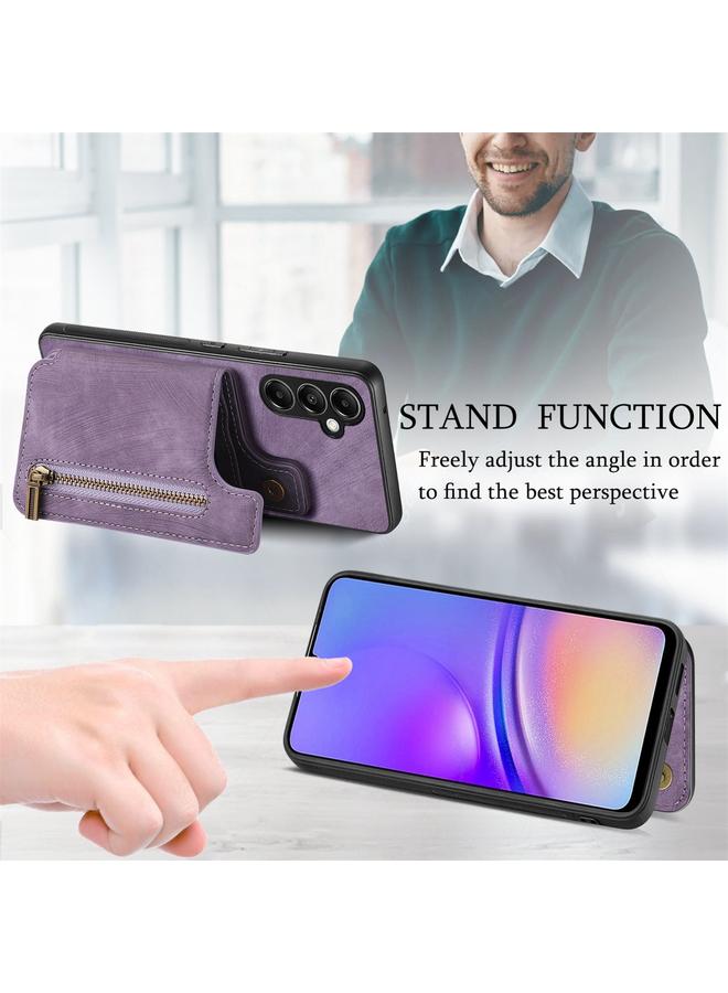 اس-توب جراب خلفي بسحاب من الجلد بتصميم ريترو لهاتف Samsung Galaxy A24 - Image 4