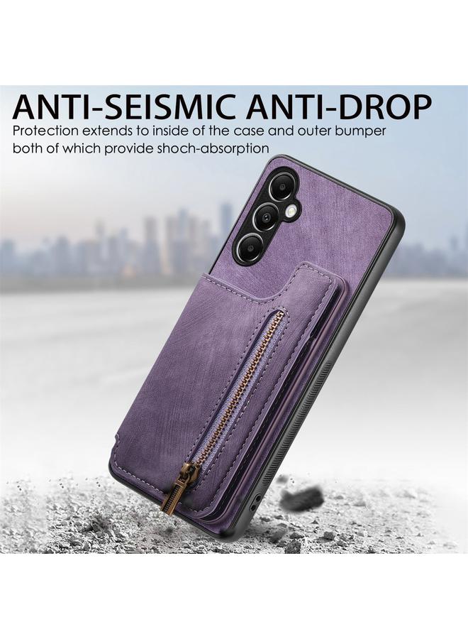 اس-توب جراب خلفي بسحاب من الجلد بتصميم ريترو لهاتف Samsung Galaxy A24 - Image 2