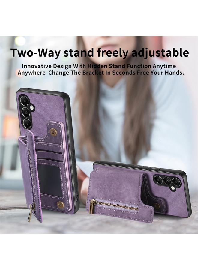 اس-توب جراب خلفي بسحاب من الجلد بتصميم ريترو لهاتف Samsung Galaxy A24 - Image 5