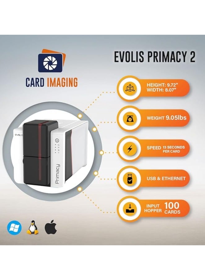 Evolis Primacy 2 Dual-Sided ID Card Printer & Supplies Bundle Badge Machine (PM2-0025-A) - Image 2