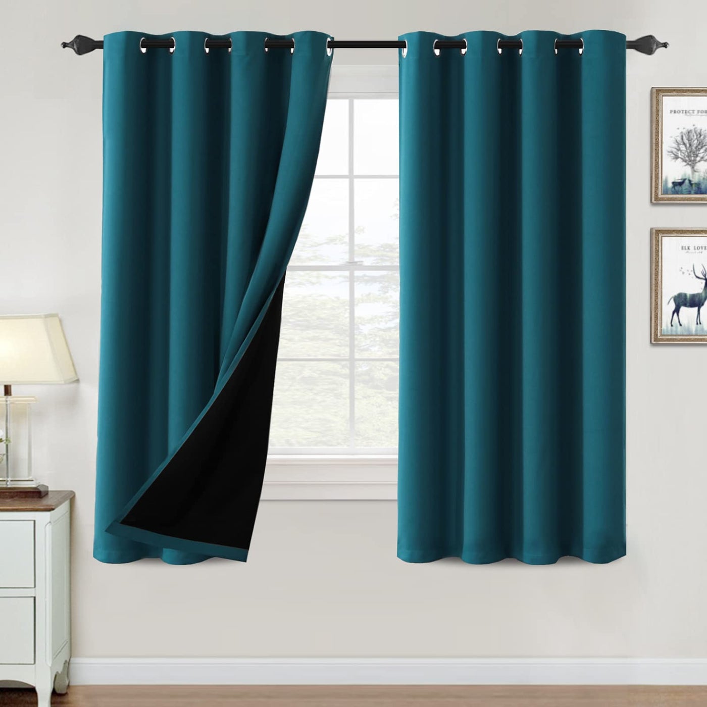H.VERSAILTEX HVERSAILTEX 100 Blackout Curtains for Bedroom Thermal Insulated Blackout Curtains 63 inch Length Heat and Full Light Blocking Curtains for Living Room with Black Liner 2 Panels Set Dark T
