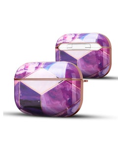 Case for Airpods Pro 2nd Generation, Full Body Protective Marble Gloss Finish Shockproof Hard Cover with Keychain -Purple