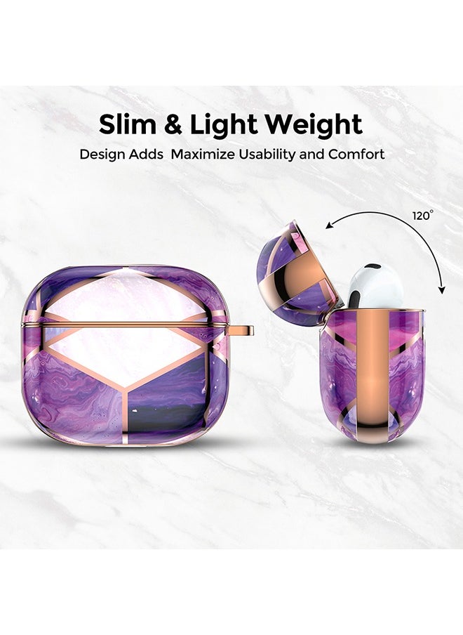 O Ozone - Case for Airpods Pro 2nd Generation, Full Body Protective Marble Gloss Finish Shockproof Hard Cover with Keychain -Purple - Image 1