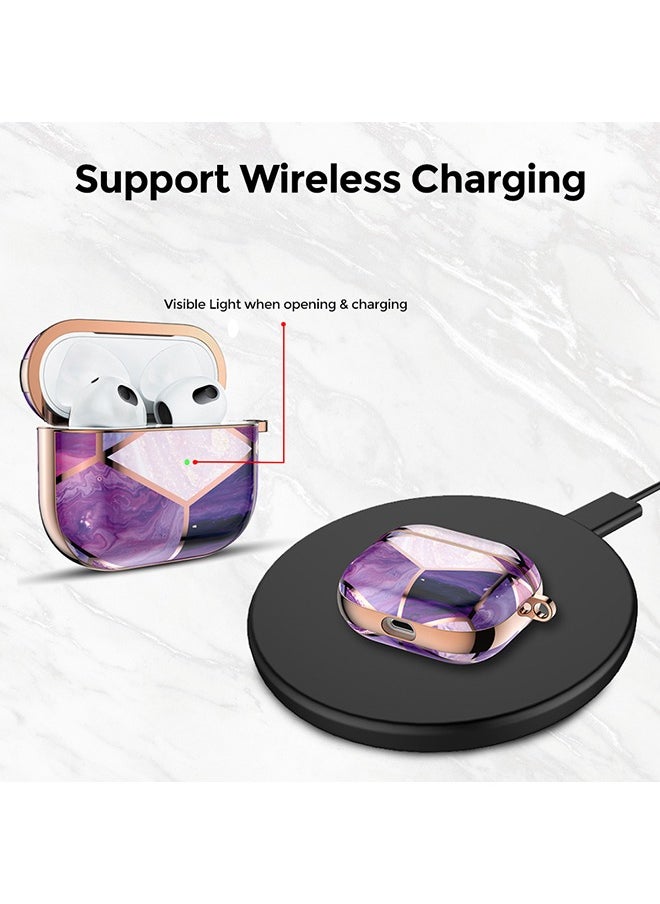 O Ozone - Case for Airpods Pro 2nd Generation, Full Body Protective Marble Gloss Finish Shockproof Hard Cover with Keychain -Purple - Image 1