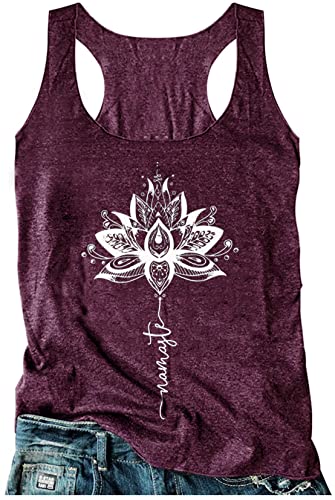 CHUNTIANRAN Summer Tops for Women 2025 Vacation Boho Beach Basic Tank Tops Ladies Trendy Graphic Racerback Shirt Workout Tops Outfit(Mandala Lotus-Purple,Medium) - Image 2