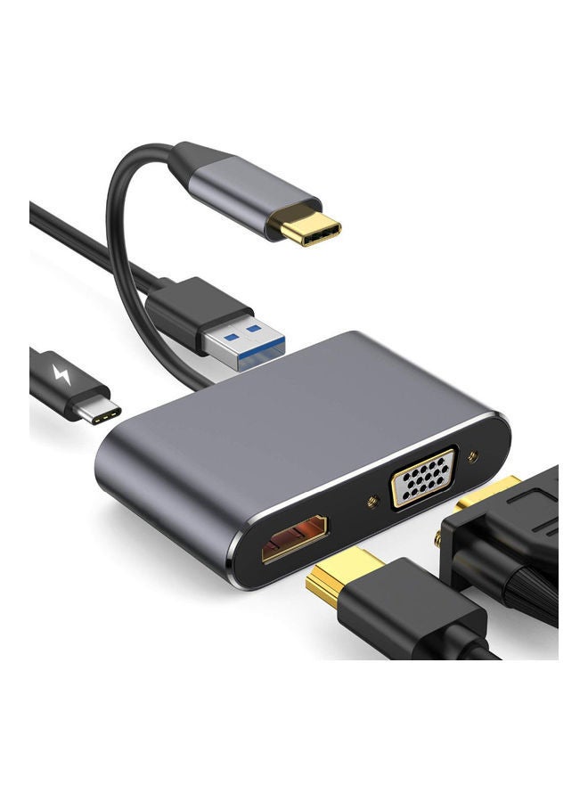 NIBEMINENT Type C To HDMI 4K VGA USB3.0 Audio Video Converter Charging Port Hub Grey  - Image 1