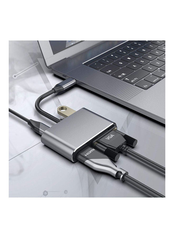 NIBEMINENT Type C To HDMI 4K VGA USB3.0 Audio Video Converter Charging Port Hub Grey  - Image 2