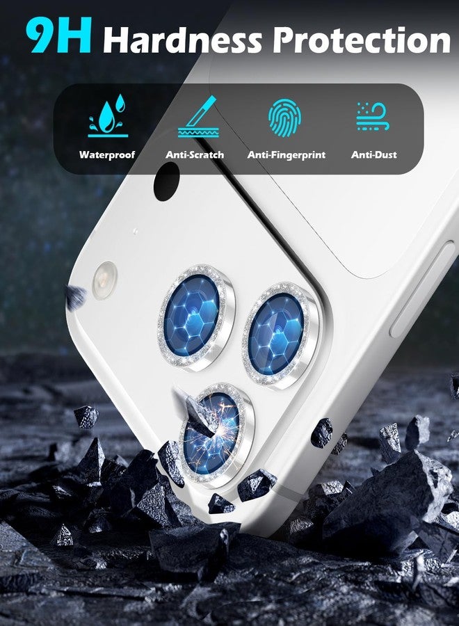 imluckies Camera Lens Protector for iPhone 17 Pro/iPhone 17 Pro Max, AR+AF Tempered Glass & 9H Hardness Shatterproof, HD Clear Metal Sparkle Lens Cover with Installation Tray 2025, Bling Sliver - Image 3
