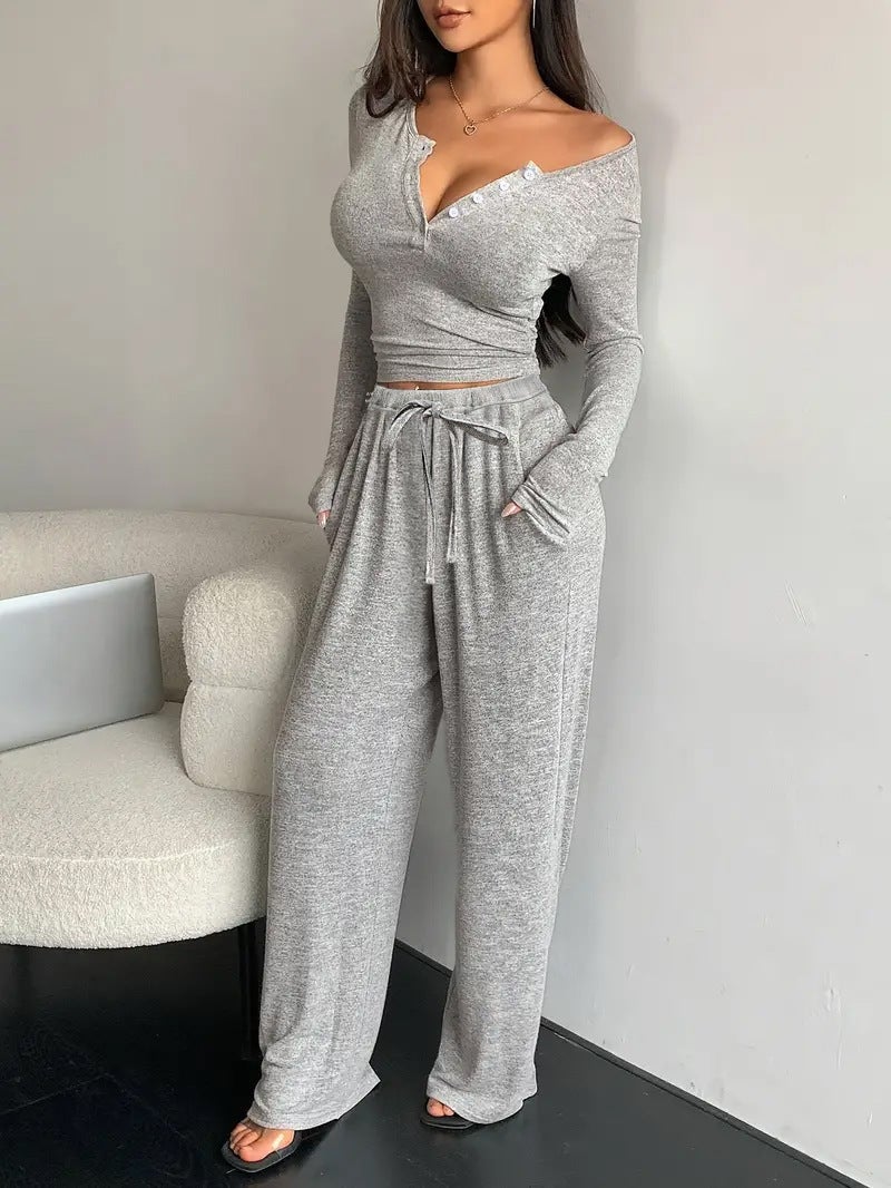 2024 Europe and the United States cross-border autumn new suit long sleeve with buckle solid color tights jacket plus trousers two-piece women Black - Image 2