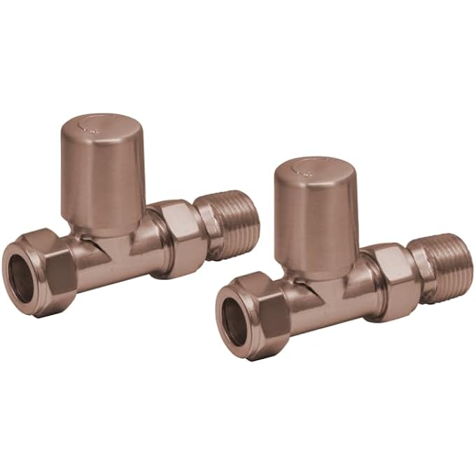 BRUSHED BRONZE STRAIGHT TOWEL RAIL VALVES BATHROOM RADIATOR TOWEL RAIL VALVES CENTRAL HEATING (PAIR) 1/2" BSP - Image 1