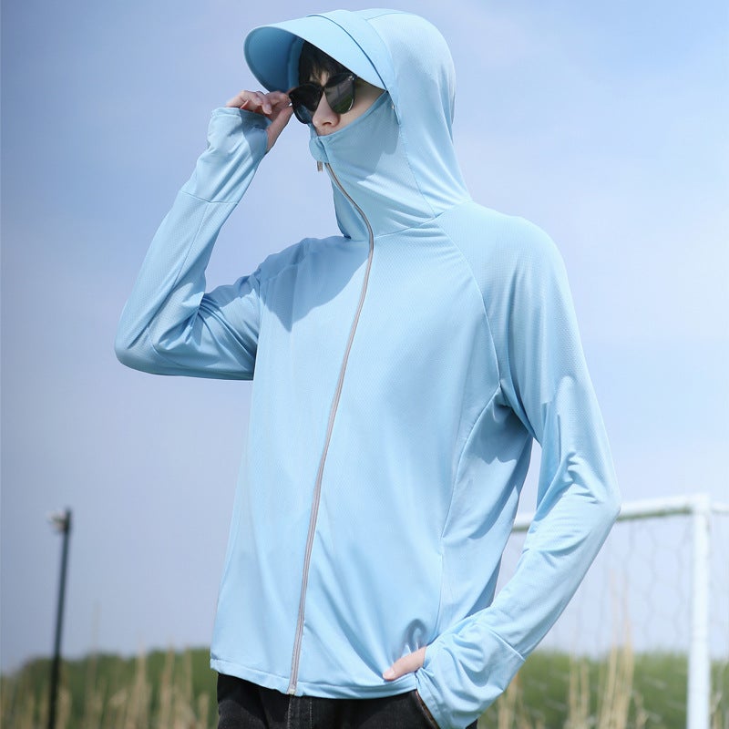 Generic Ice Silk Sun Protection Clothing for Men and Women New Summer Anti-Uv Long-Sleeved Ultra-Thin Blouse Fishing and Cycling Sun Protection Clothing Sky blue 