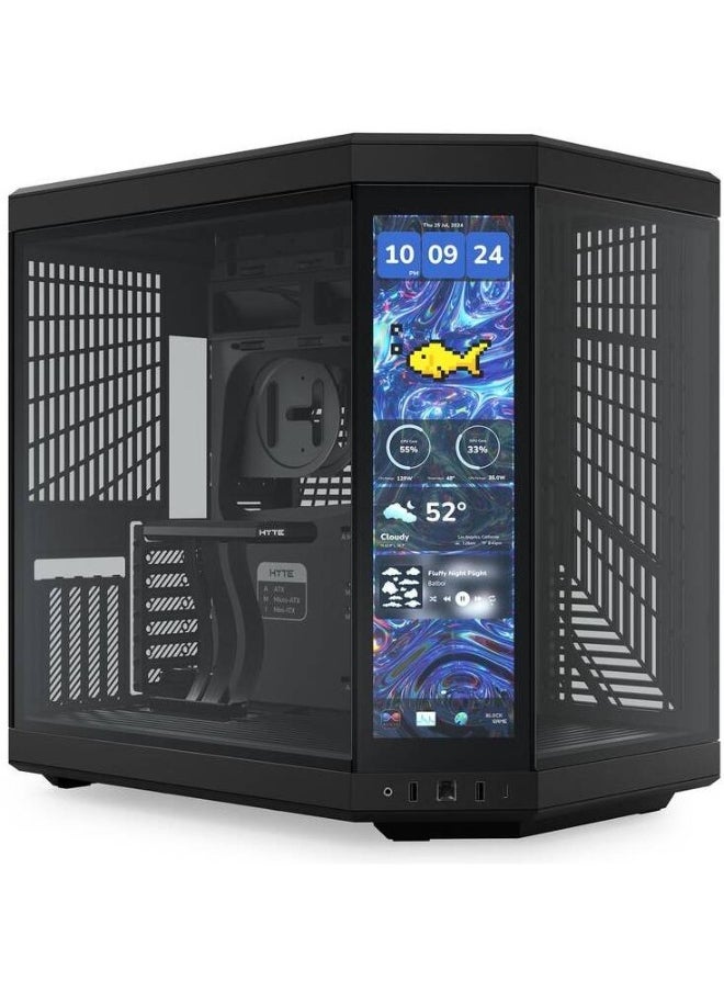هايت كيس HYTE Y70 Touch Infinite ميد تاور ATX – أسود، شاشة لمس 14.5 بوصة بدقة 2.5K، تصميم مزدوج الغرفة، دعم حتى 10 مراوح وراديتر 360 مم – الموديل: CS-HYTE-Y70TI-BB  - Image 1