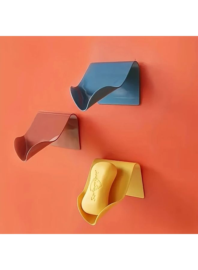 Yellow Self Adhesive Leaf Pattern Soap Holder With Drainage Holes No Drill Space Saving Bathroom Shelf - Image 2