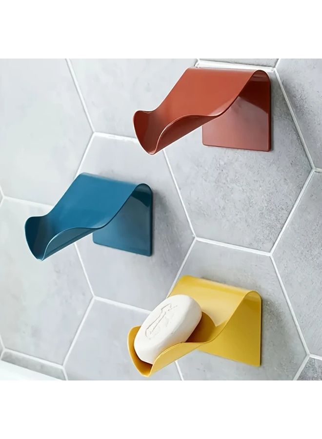 Yellow Self Adhesive Leaf Pattern Soap Holder With Drainage Holes No Drill Space Saving Bathroom Shelf - Image 1