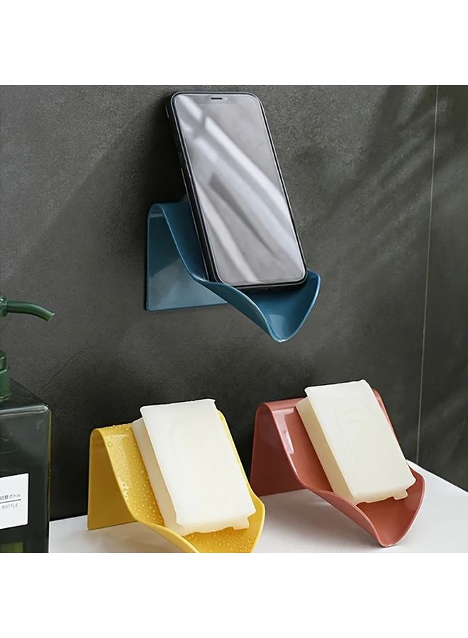 Yellow Self Adhesive Leaf Pattern Soap Holder With Drainage Holes No Drill Space Saving Bathroom Shelf - Image 4