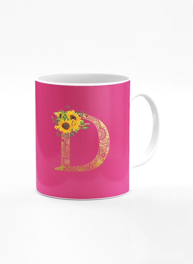Stylizedd Designer Printed Coffee Mug 11oz Ceramic Personalised Gift Mugs Cup Custom Monogram Initial Letter Floral Pattern Alphabet D (Dark Pink Rose) - Image 1