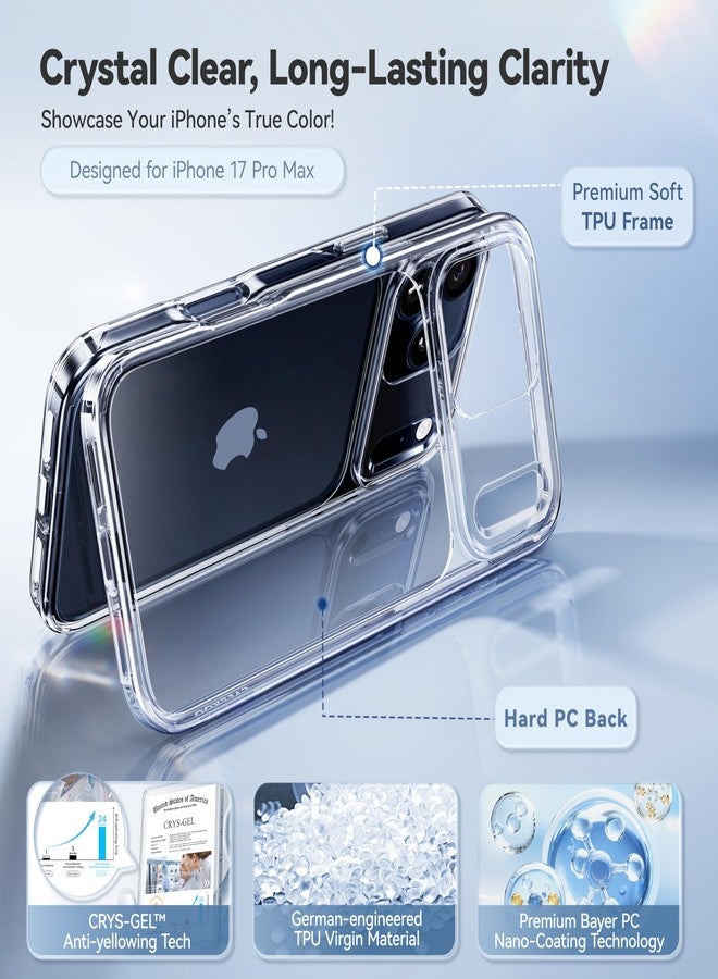 جراب CASEKOO لهاتف iPhone 17 Pro Max، ناعم وشفاف كالكريستال، حاصل على براءة اختراع، مقاوم للاصفرار، مصنوع من مادة TPU نقية، يوفر حماية فائقة تصل إلى 15 قدمًا بمعايير عسكرية، تصميم نحيف وشفاف، مناسب للرجال والنساء، مقاس 6.9 بوصة، شفاف - Image 2