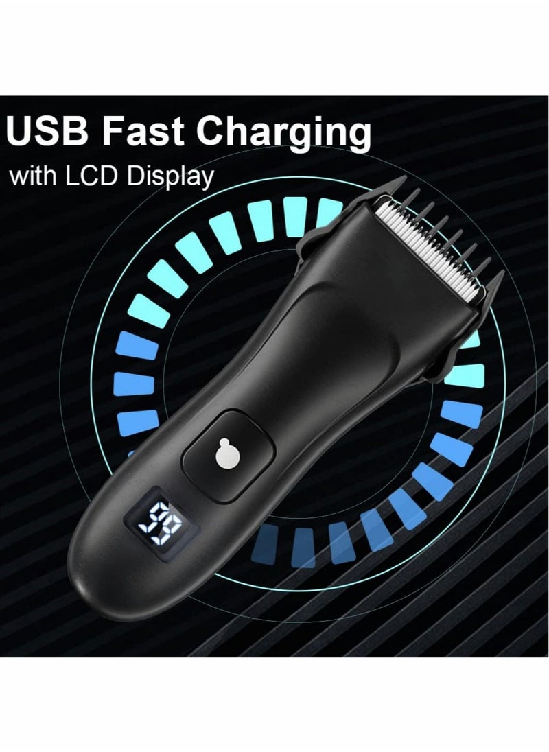 Excefore Electric Hair Clippers for Men, USB Rechargeable Pubic Hair Trimmer with LED Display, Cordless Body Hair Trimmer Kit, Professional Body Groomer and Beard Shaver, Waterproof Groin Hair Trimmer  - Image 5