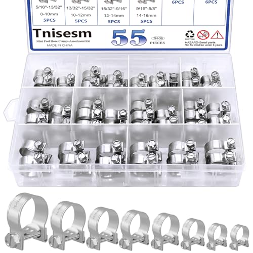 Tnisesm 55PCS Mini Fuel Injection Hose Clamps Adjustable 718mm 10 Sizes 304 Stainless Steel Fuel Line Clamps Assortment KitHoses Clamps Sleevingfor Automotive Diesel Petrol Pipe - Image 1