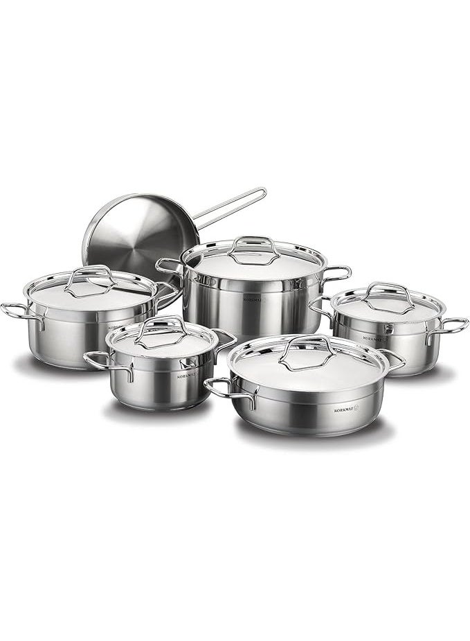 كوركماز طقم اواني للطهي الفا بلس من 11 قطعة كوركماز - A1610، فضي، ستانلس ستيل، مصقول - Image 1