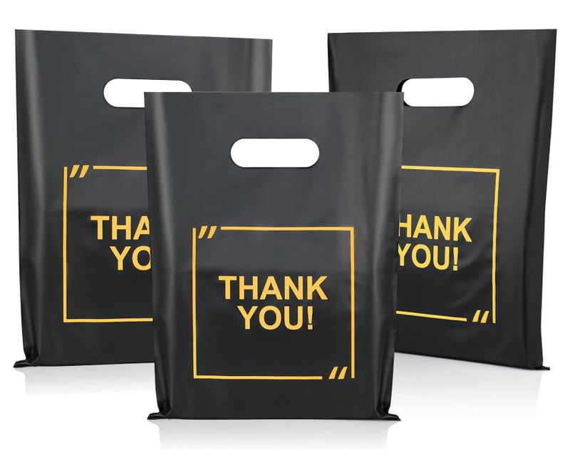 GoClimber 100 Pack Die Cut Plastic Shopping Bags with Thank You Logo 9x11.5 Merchandise Extra Thick Glossy Bags with Handles for Retail, Boutique, Merchandise, Gifts, Trade Shows - Image 1