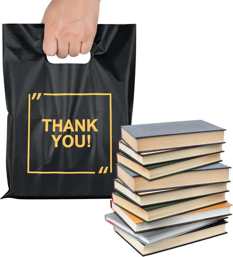 GoClimber 100 Pack Die Cut Plastic Shopping Bags with Thank You Logo 9x11.5 Merchandise Extra Thick Glossy Bags with Handles for Retail, Boutique, Merchandise, Gifts, Trade Shows - Image 3