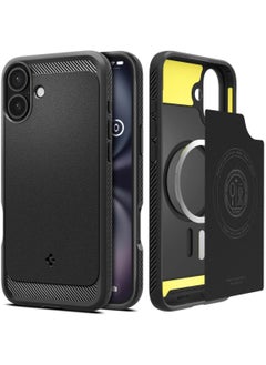 Spigen غطاء Rugged Armor MagFit لهاتف iPhone 16 مزود بنسيج MagSafe وألياف الكربون (2024) - أسود غير لامع  - Image 1
