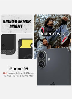 Spigen غطاء Rugged Armor MagFit لهاتف iPhone 16 مزود بنسيج MagSafe وألياف الكربون (2024) - أسود غير لامع  - Image 2