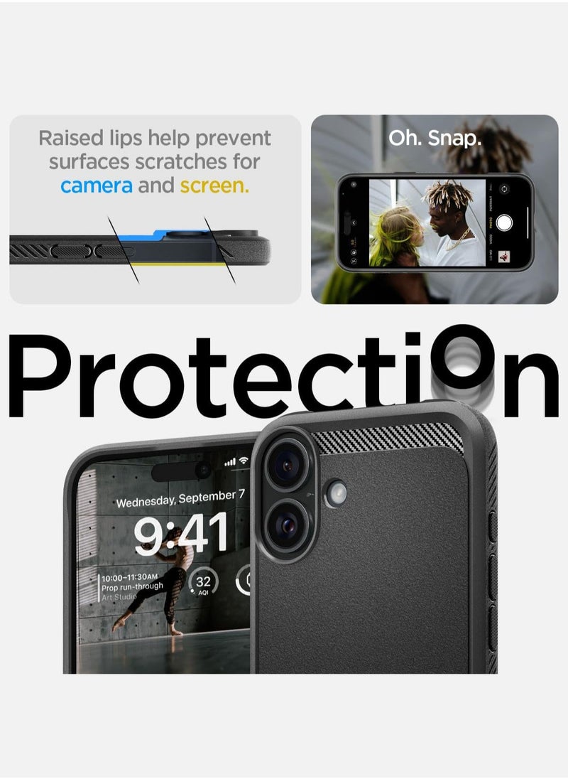 Spigen - غطاء Rugged Armor MagFit لهاتف iPhone 16 مزود بنسيج MagSafe وألياف الكربون (2024) - أسود غير لامع - Image 1