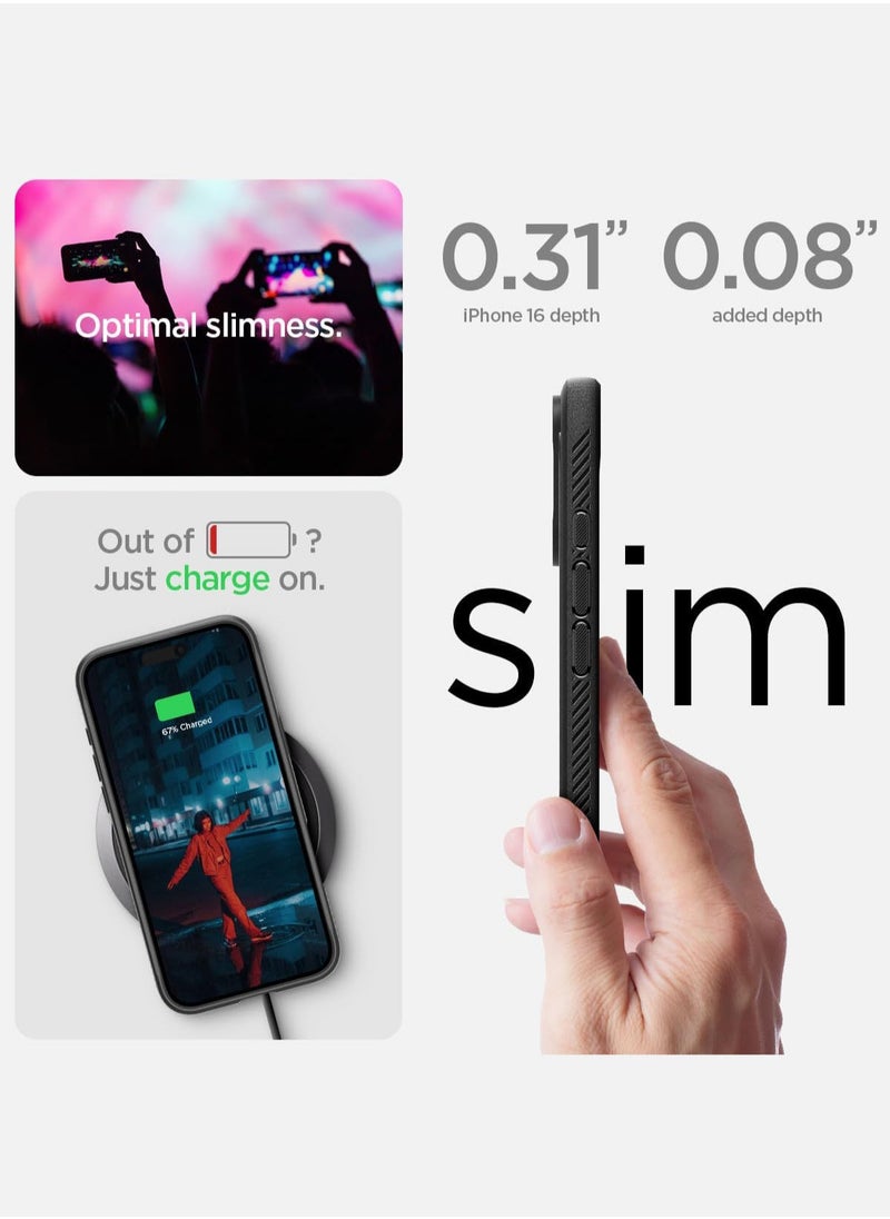 Spigen - غطاء Rugged Armor MagFit لهاتف iPhone 16 مزود بنسيج MagSafe وألياف الكربون (2024) - أسود غير لامع - Image 1