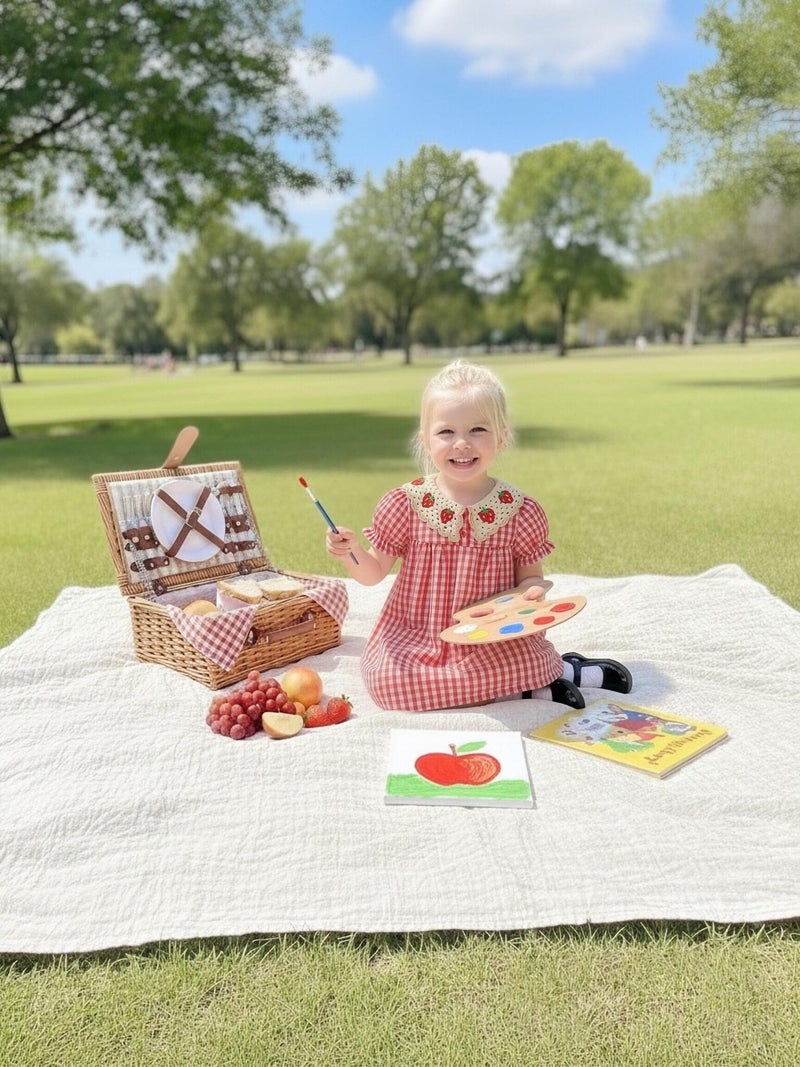 Yhnslsf 4t Dress 3t Toddler Girls Dresses 3 Year Old Girl Gifts Smocked Cloth for Red Strawberry Spring Summer Essential 2 Piece Sets Plaid Printed Button Holiday Birthday Sundress with Cute Cross Bag - Image 3