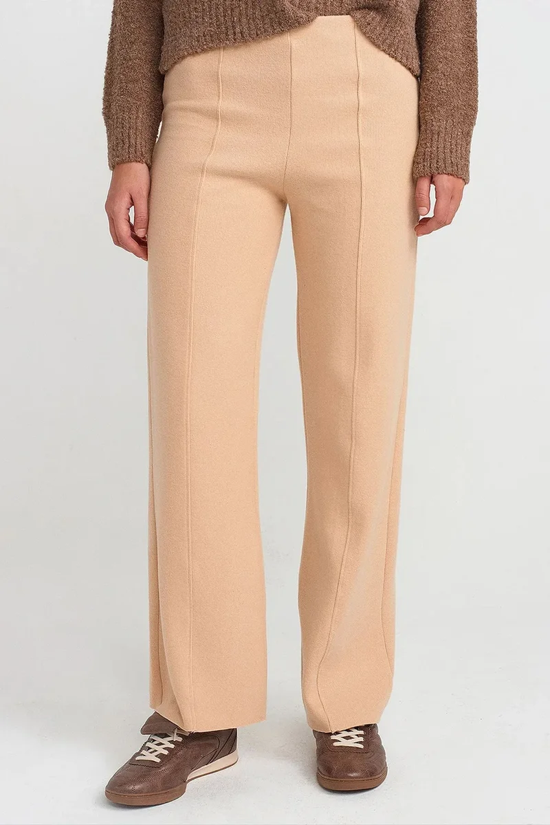 Dilvin Beige Natural DILVIN Women’s High-waist Wide-leg Knit Trousers for Women | Best Price UAE