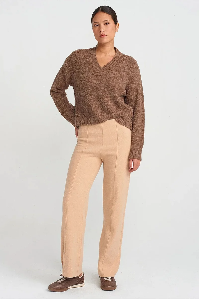 DILVIN Women’s High-waist Wide-leg Knit Trousers
