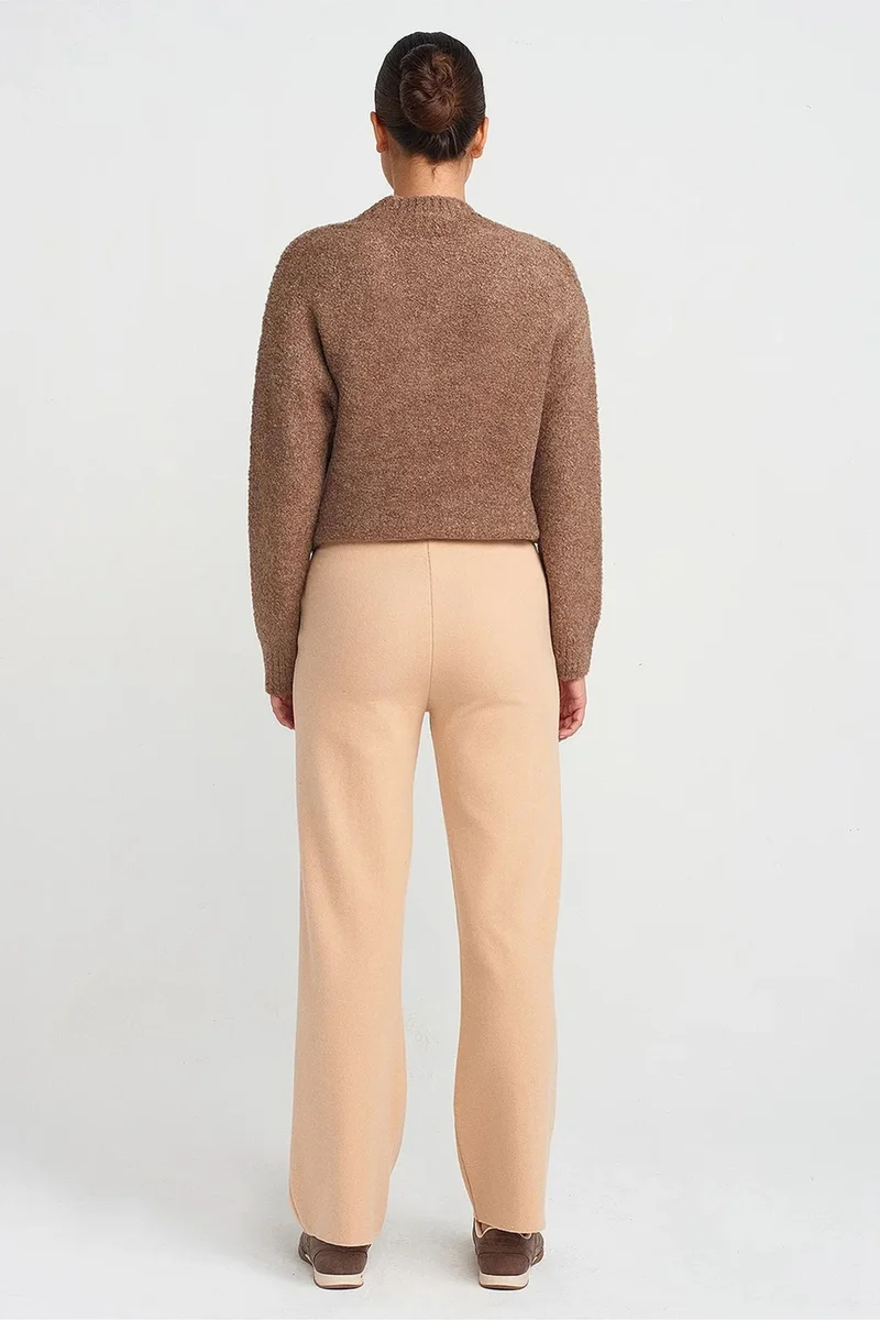 Dilvin Beige Natural DILVIN Women’s High-waist Wide-leg Knit Trousers for Women | Best Price UAE