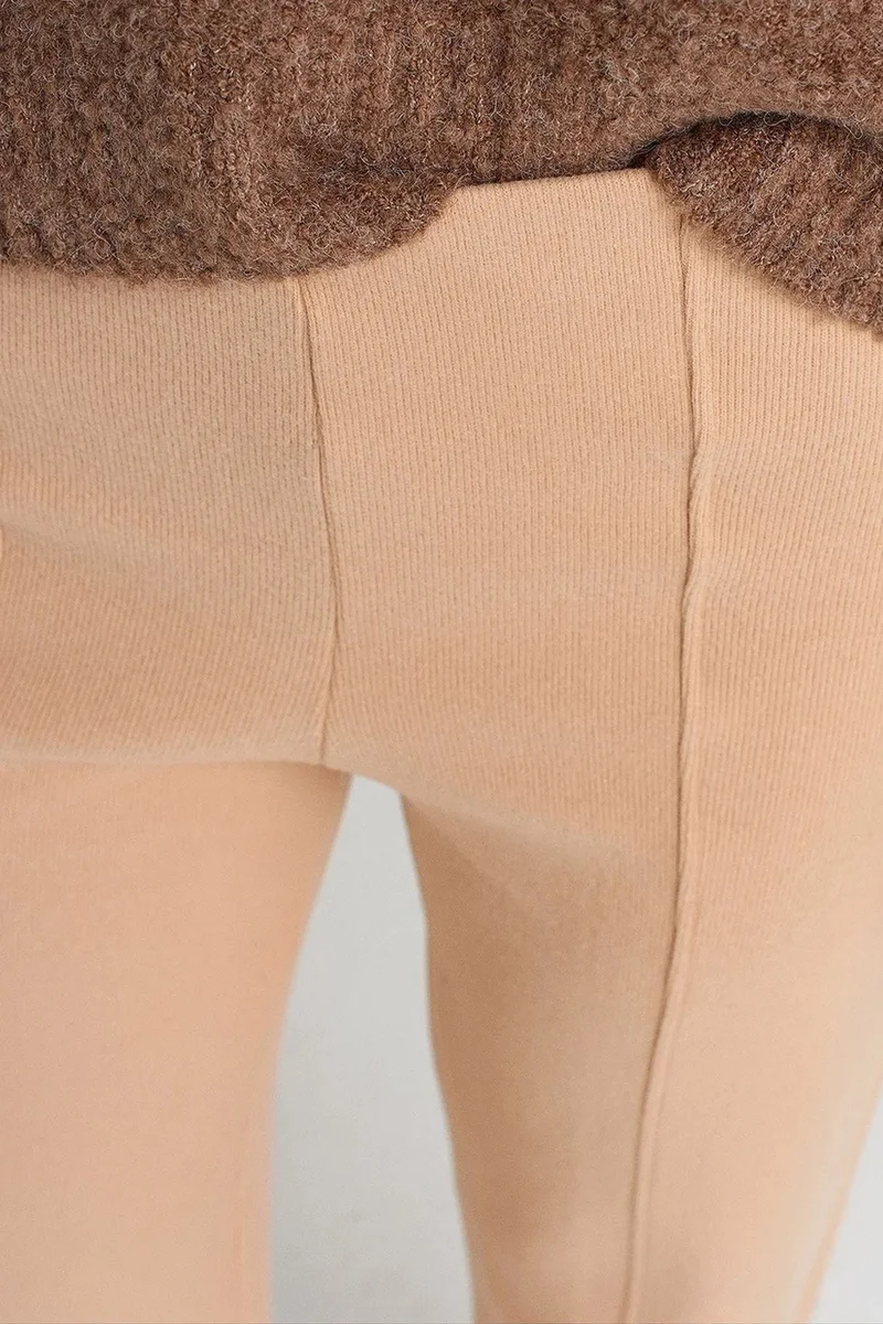Dilvin Beige Natural DILVIN Women’s High-waist Wide-leg Knit Trousers for Women | Best Price UAE