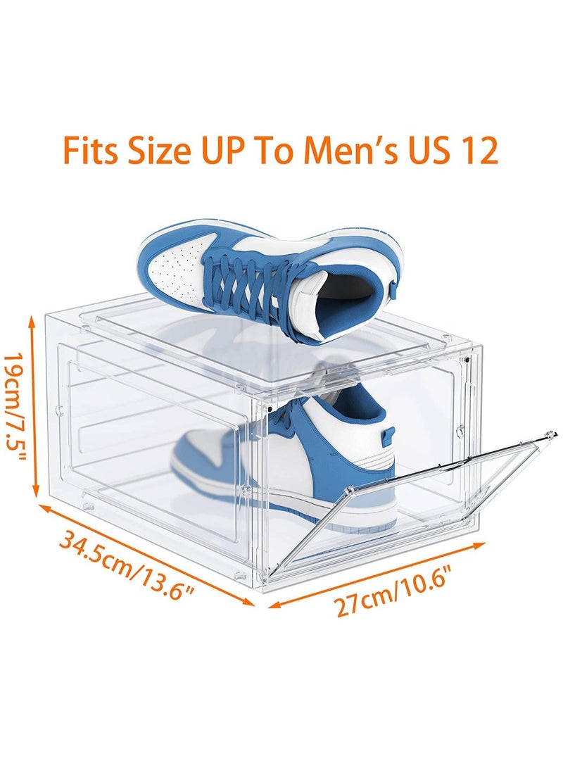 Arabest Shoe Storage Box, 6 Pack Shoe Box Clear Plastic Stackable, Shoe Storage with Magnetic Front Door, Sturdy Durable Plastic Shoe Organizer, for Shoe Containers, Shoe Display Case(34*27*19) (White) - Image 2
