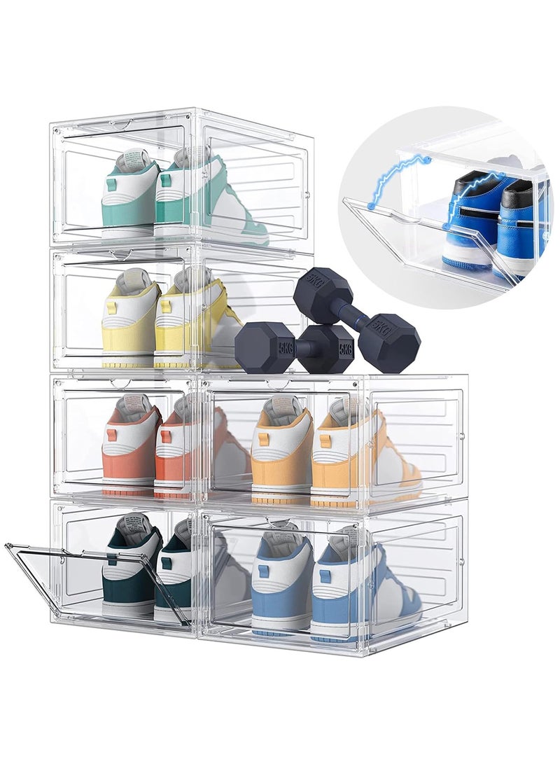 Arabest Shoe Storage Box, 6 Pack Shoe Box Clear Plastic Stackable, Shoe Storage with Magnetic Front Door, Sturdy Durable Plastic Shoe Organizer, for Shoe Containers, Shoe Display Case(34*27*19) (White) - Image 1