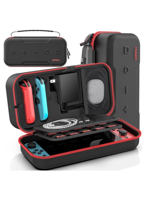 Carrying Case Compatible with Nintendo Switch & Switch OLED, Portable Switch Travel Carry Case Fit for Joy-Con and Adapter, Hard Shell Protective Switch Pouch Case