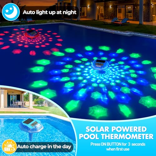 Pircaath 2025 Upgrade Digital Pool Thermometer Floating Easy Read Solar Pool Thermometer with Dynamic Light Show Large LCD Screen IP68 Waterproof Pools Water Temperature Thermometers for Hot Tub - Image 3
