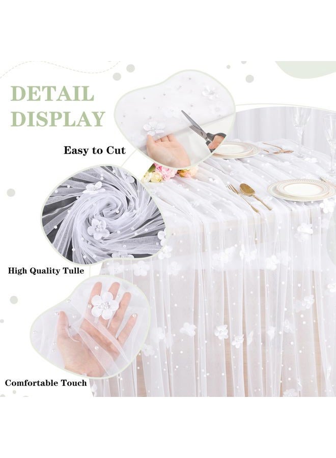 B.Cool 3D White Flower Pearl Tulle Fabric 3 Yard DIY Crafts Sheer Mesh Fabric for Romantic Wedding Table Decorations Arch Veil Clothes - Image 4